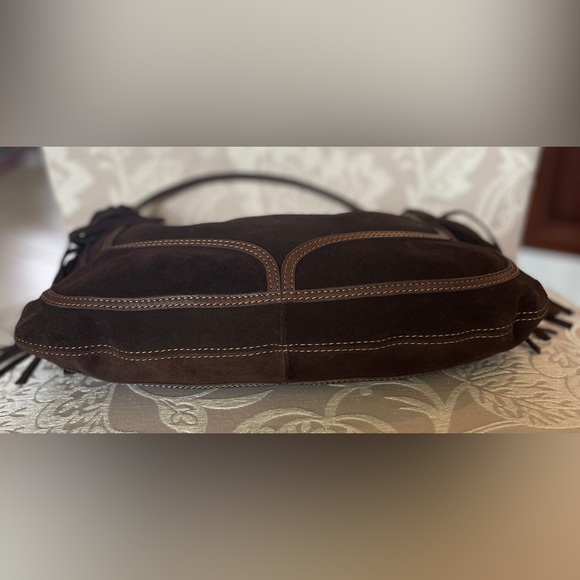 PELLE Studio Brown Genuine Leather Suede Fringe Boho Hobo Shoulder Bag W… - Picture 3 of 14